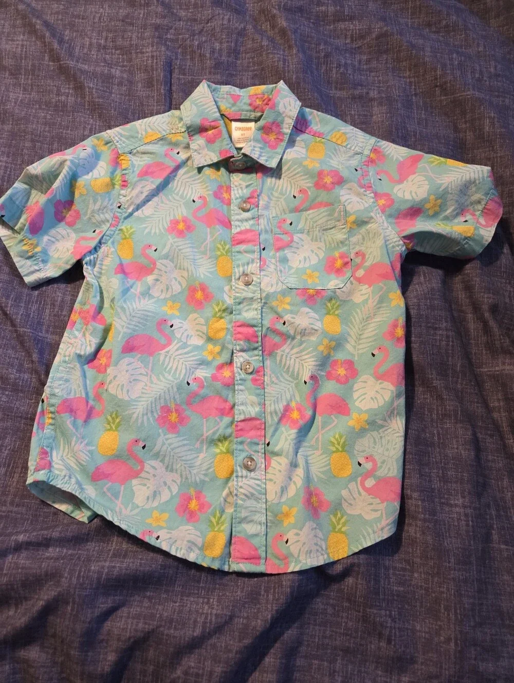 Gymboree White Tee with Green Sea Turtle Graphic + Two Tropical Button-Downs